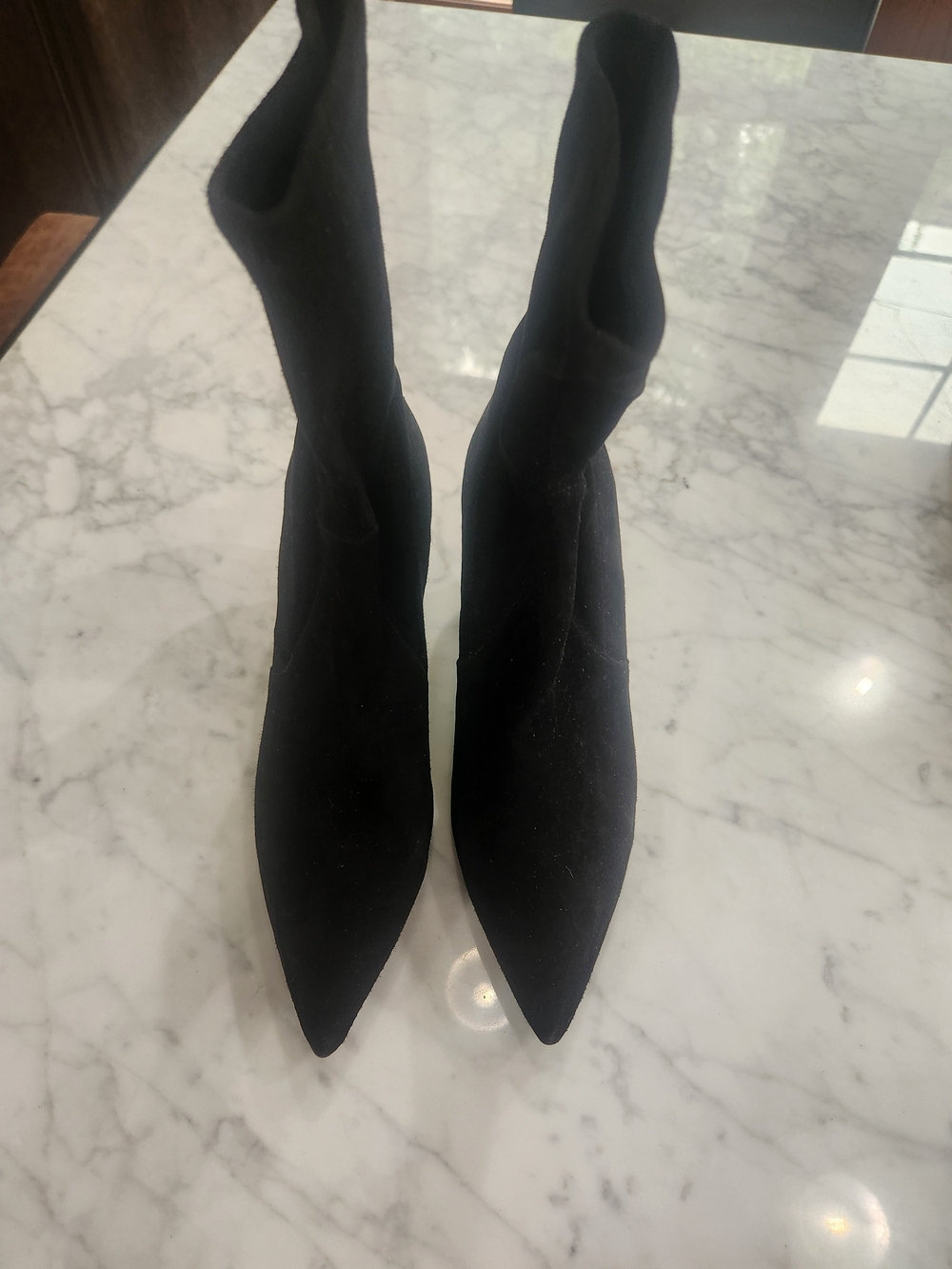 Stuart Weitzman Black Pointed Micro Fiber Boots, BRAND NEW, Stylish/Comfy.